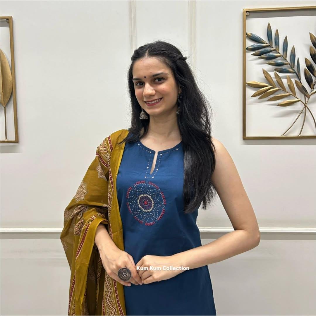 Handloom A-Line Kurti Set with Mulmul Dupatta